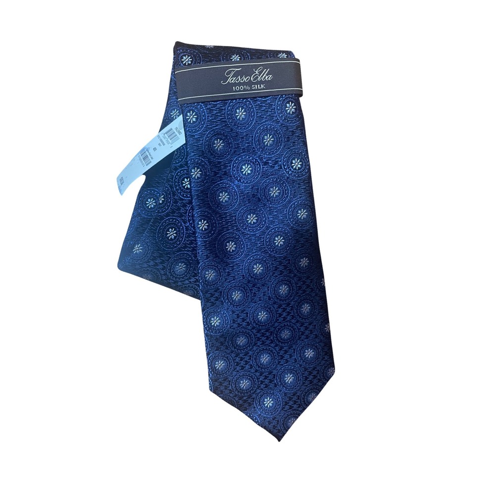 Tasso Elba Palermo Mens Navy Blue Silk Medallion Geometric Necktie 10008595900 - Picture 1 of 8